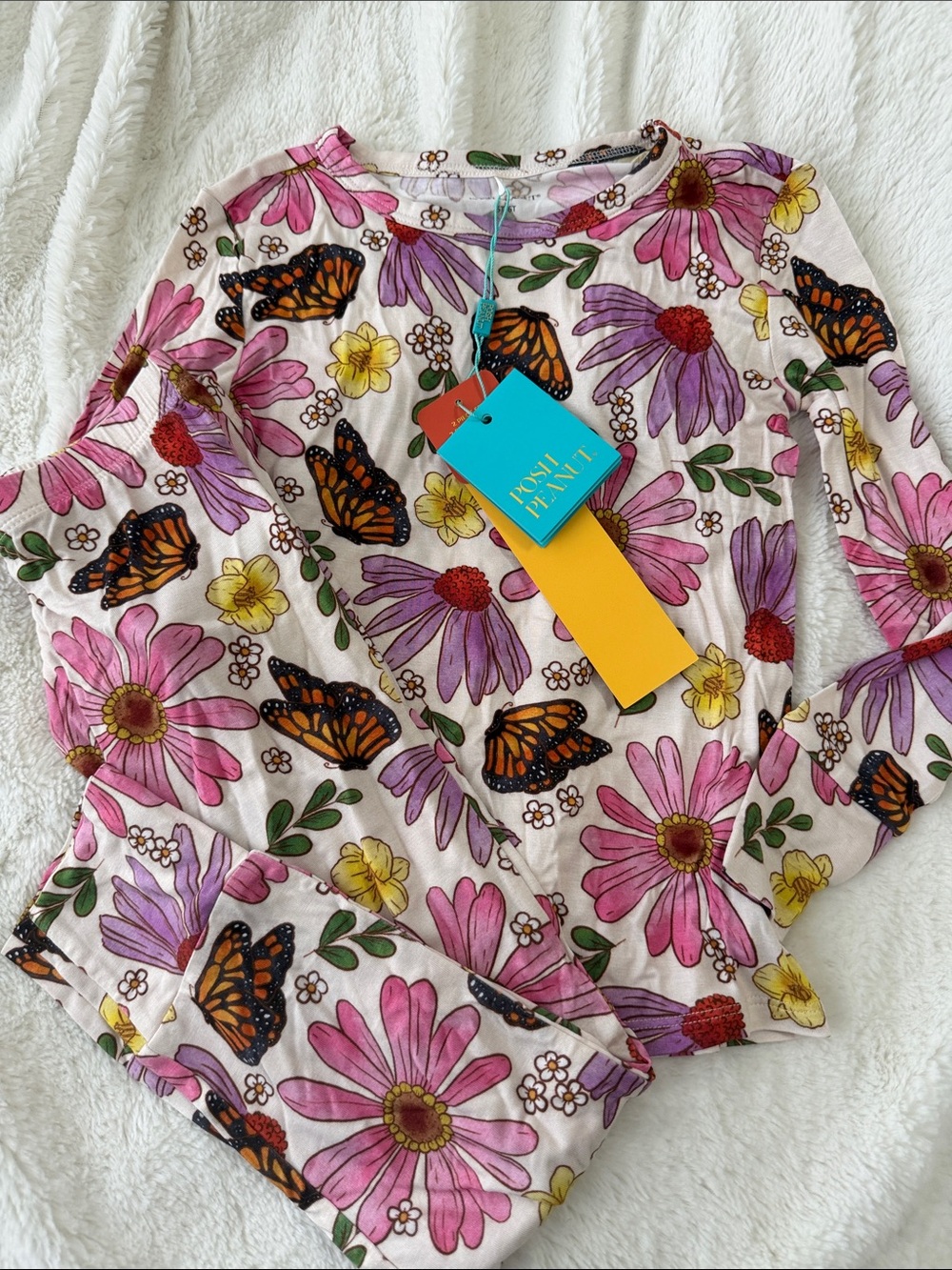 Posh Peanut Kaavia Floral & Monarch Butterfly Pajama Set - Pink, Purple 5T/6T